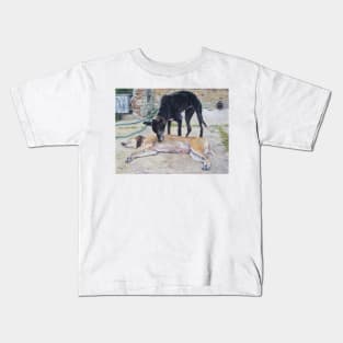 greyhound dogs scenic landscape realist art Kids T-Shirt